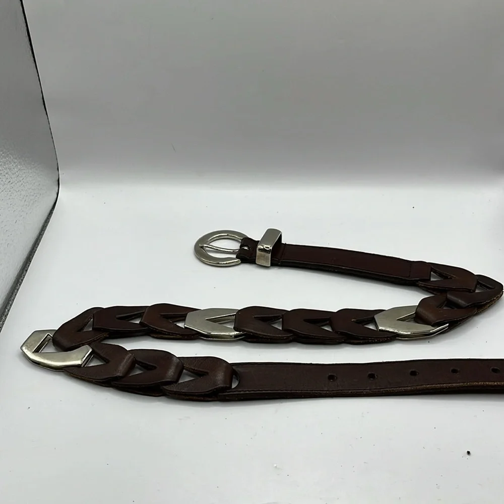Brown Genuine Leather with Chain link and Silver Buckle Western Size Small